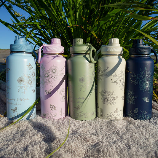 1L Insulated Water Bottle - Full Wrap - FLORAL