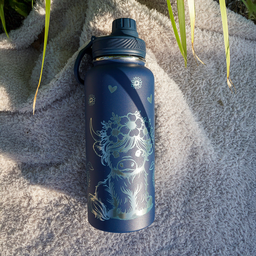 1L Insulated Water Bottle Full Wrap - HIGHLAND COW