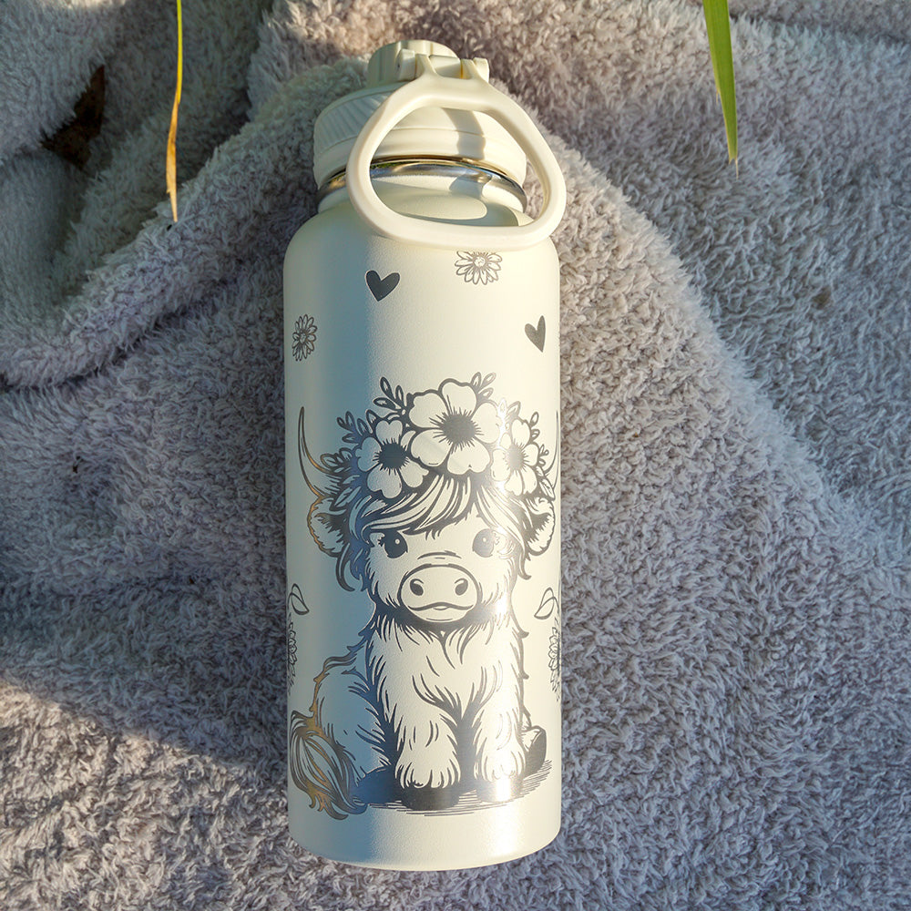 1L Insulated Water Bottle Full Wrap - HIGHLAND COW