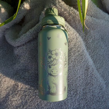 1L Insulated Water Bottle Full Wrap - HIGHLAND COW
