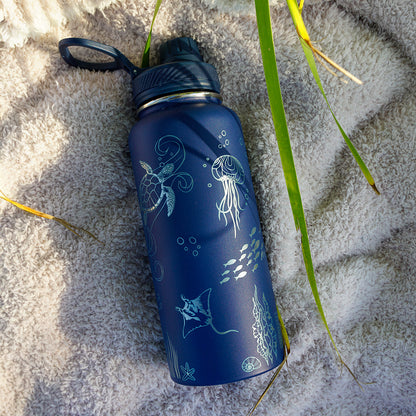 1L Insulated Water Bottle Full Wrap - OCEAN
