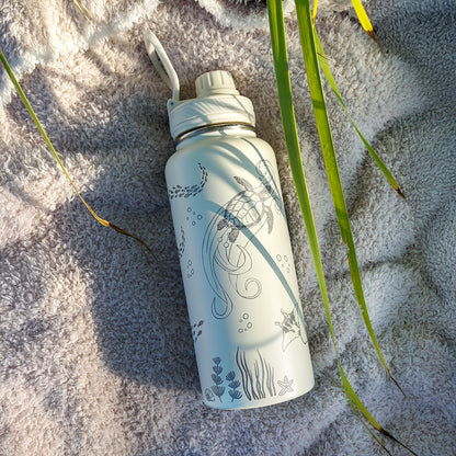 1L Insulated Water Bottle Full Wrap - OCEAN