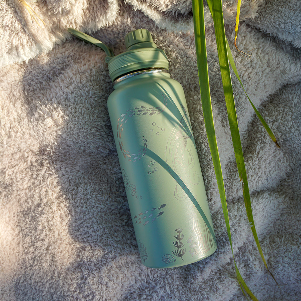 1L Insulated Water Bottle Full Wrap - OCEAN