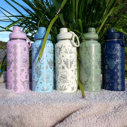 1L Insulated Water Bottle Full Wrap - WESTERN