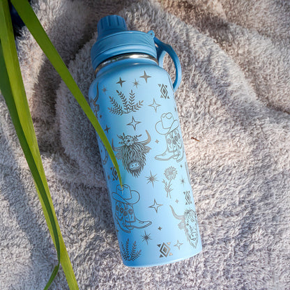 1L Insulated Water Bottle Full Wrap - WESTERN