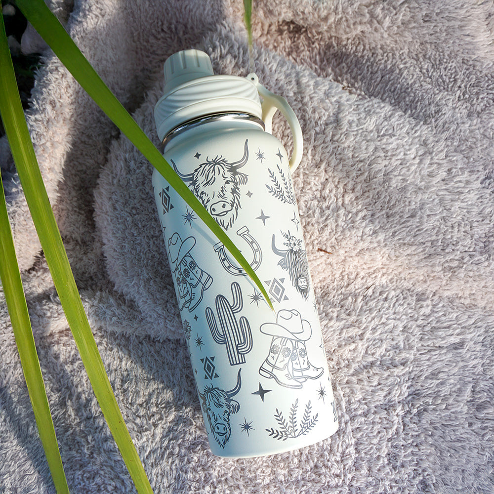 1L Insulated Water Bottle Full Wrap - WESTERN
