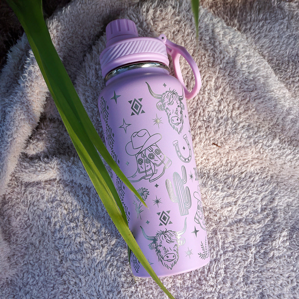 1L Insulated Water Bottle Full Wrap - WESTERN