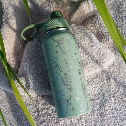 1L Insulated Water Bottle Full Wrap - WESTERN