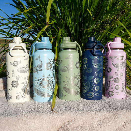1L Insulated Water Bottle Full Wrap - FLORAL WHALE