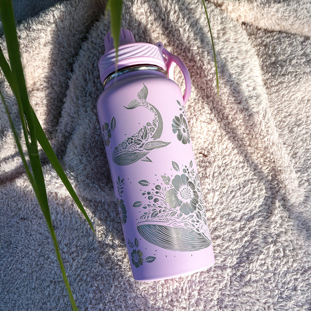 1L Insulated Water Bottle Full Wrap - FLORAL WHALE