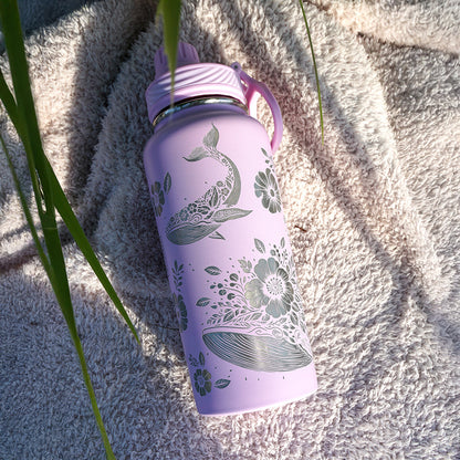 1L Insulated Water Bottle Full Wrap - FLORAL WHALE