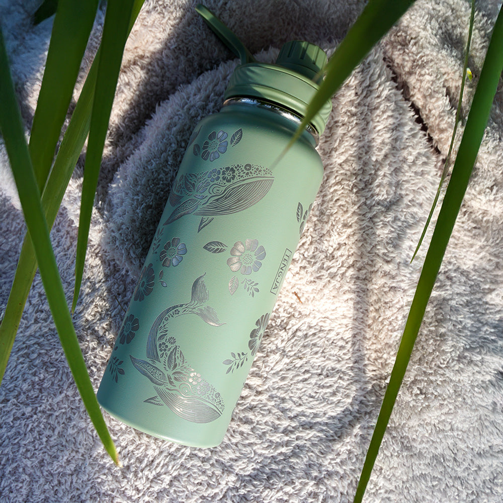 1L Insulated Water Bottle Full Wrap - FLORAL WHALE