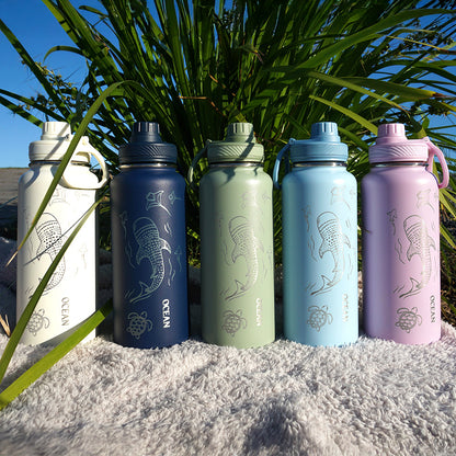 1L Insulated Water Bottle - Half Wrap - WHALE SHARK