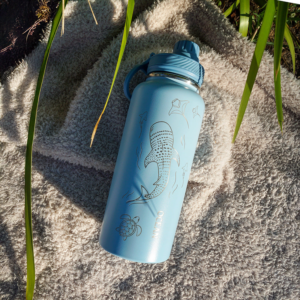 1L Insulated Water Bottle - Half Wrap - WHALE SHARK