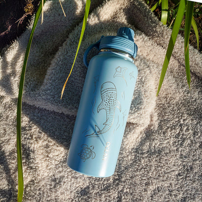 1L Insulated Water Bottle - Half Wrap - WHALE SHARK
