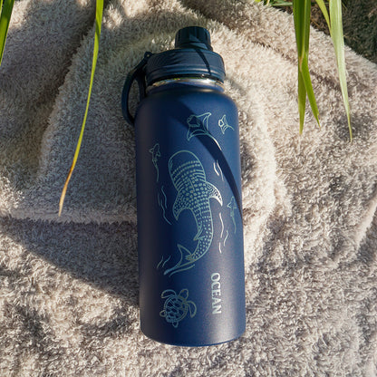 1L Insulated Water Bottle - Half Wrap - WHALE SHARK