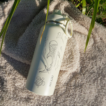1L Insulated Water Bottle - Half Wrap - WHALE SHARK