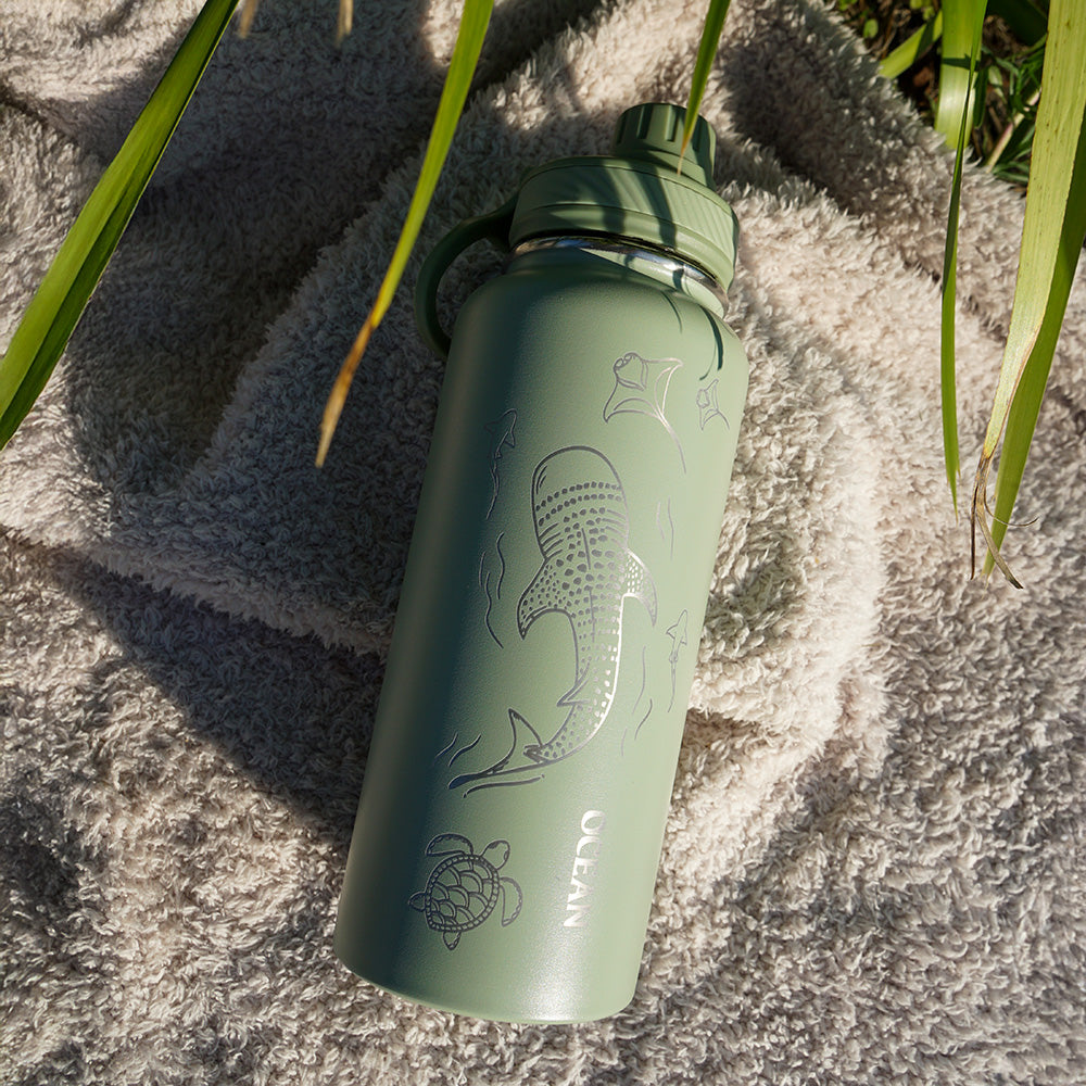 1L Insulated Water Bottle - Half Wrap - WHALE SHARK