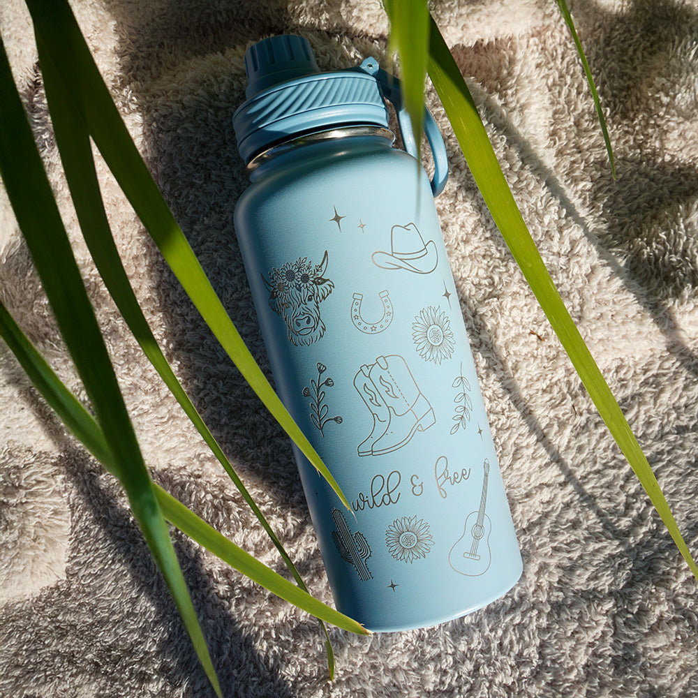 1L Insulated Water Bottle - Full Wrap - WILD & FREE
