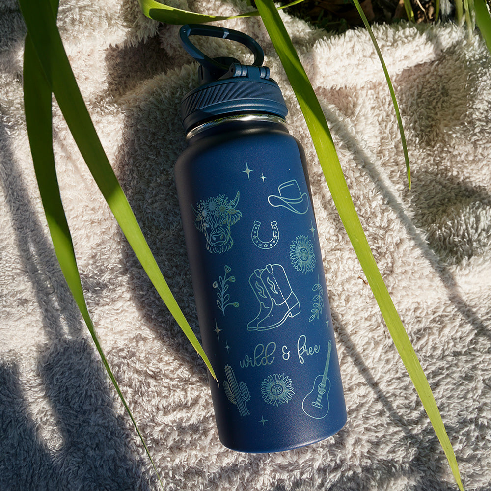 1L Insulated Water Bottle - Full Wrap - WILD & FREE