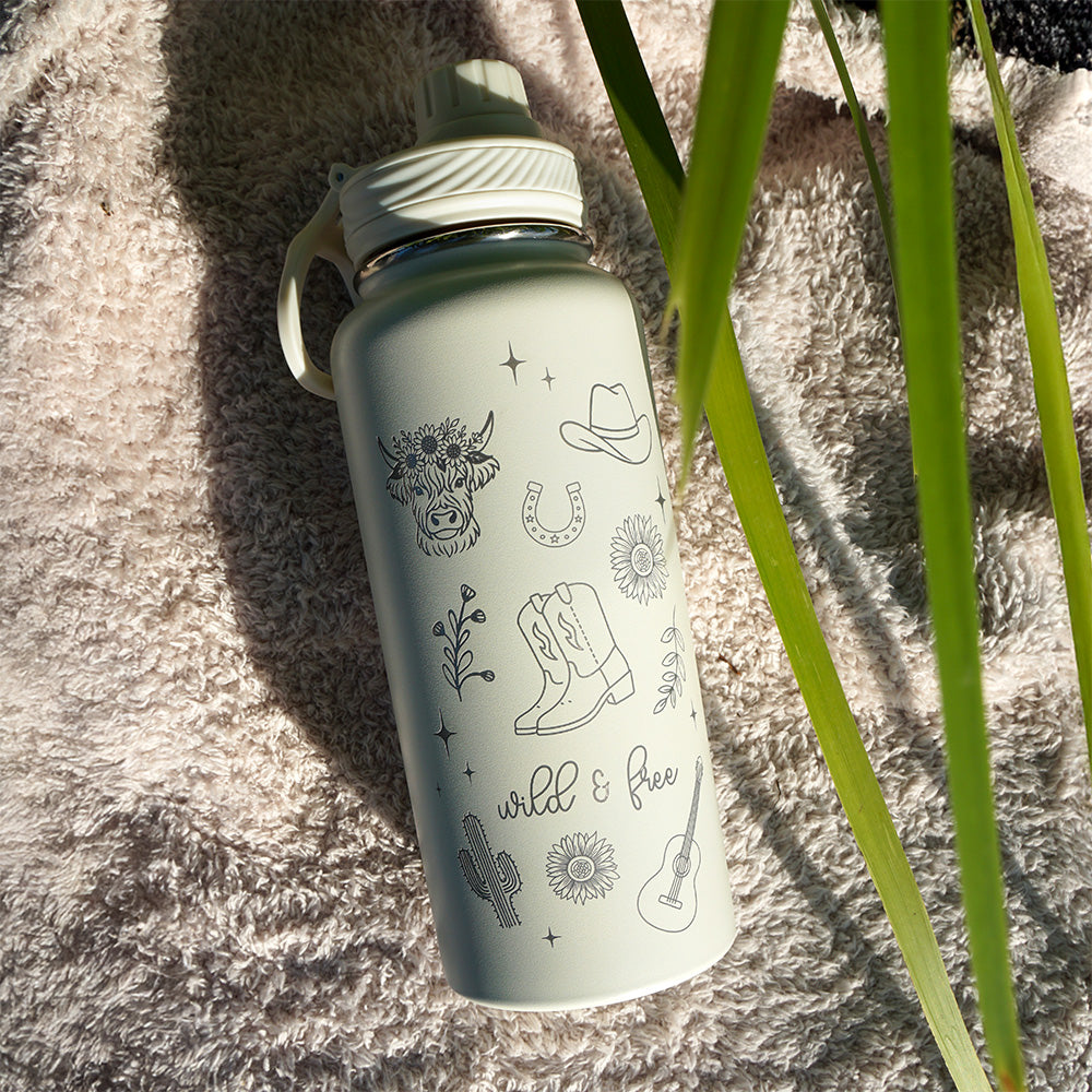 1L Insulated Water Bottle - Full Wrap - WILD & FREE