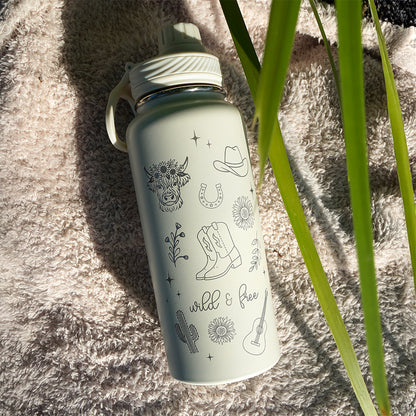 1L Insulated Water Bottle - Full Wrap - WILD & FREE