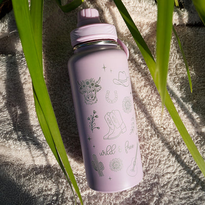 1L Insulated Water Bottle - Full Wrap - WILD & FREE