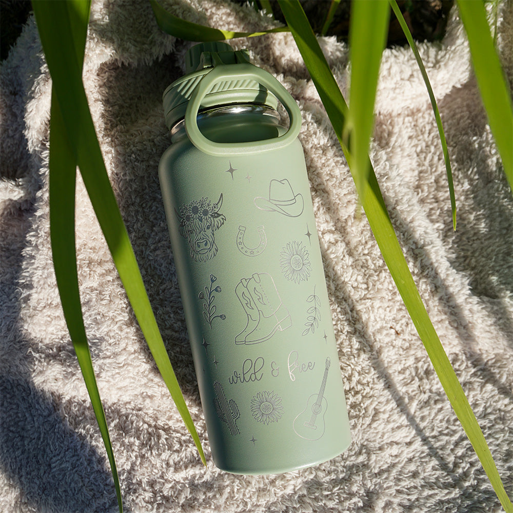 1L Insulated Water Bottle - Full Wrap - WILD & FREE