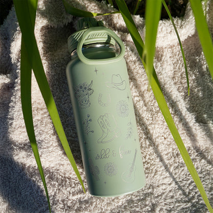 1L Insulated Water Bottle - Full Wrap - WILD & FREE