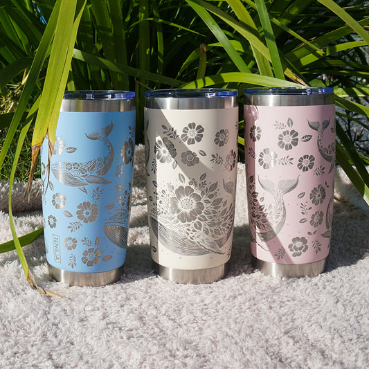 Insulated Coffee Cup 600mL Full Wrap FLORAL WHALE