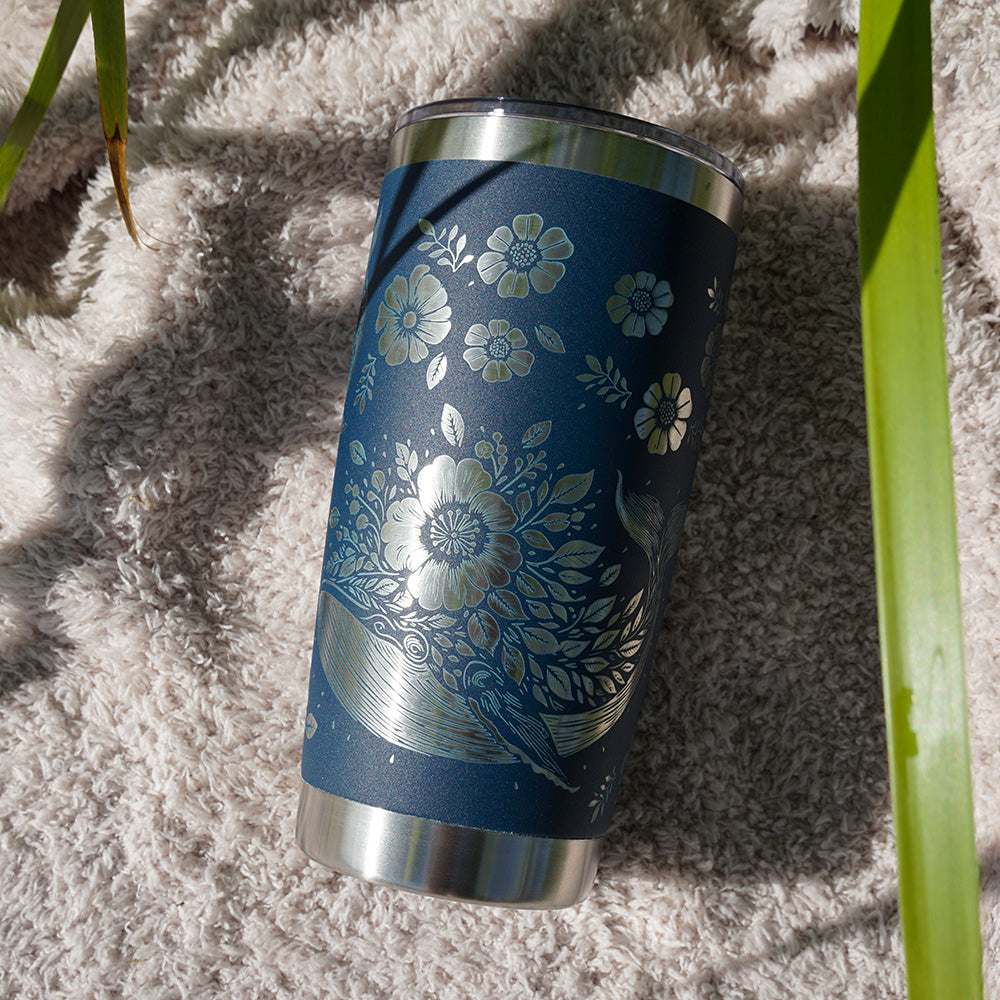 Insulated Coffee Cup 600mL Full Wrap FLORAL WHALE