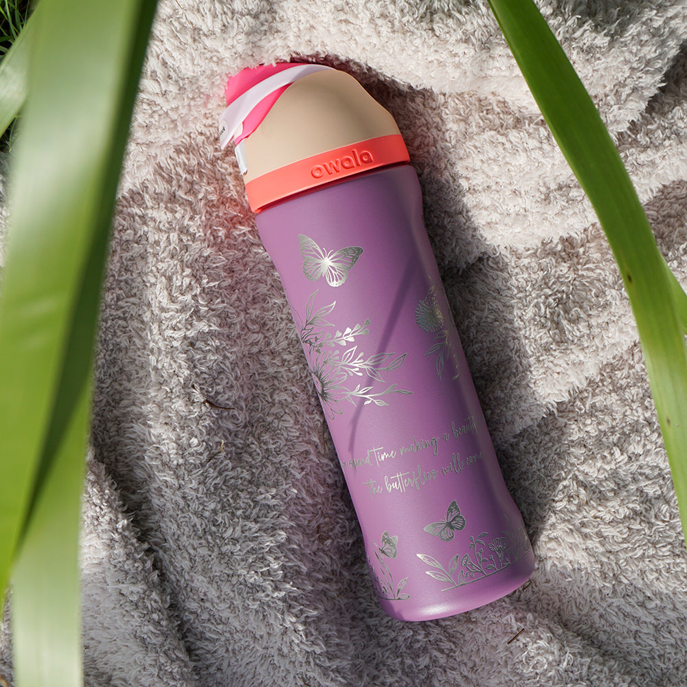 700ml Owala Style Water Bottle - Full Wrap - SMELL THE ROSES - SALE