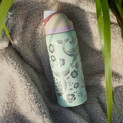 950ml Owala Style Water Bottle-Full Wrap - FLORAL WHALE