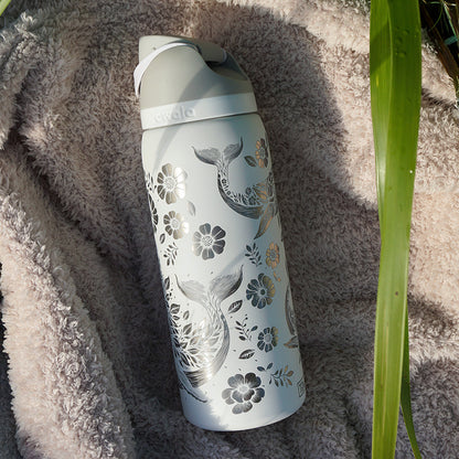 950ml Owala Style Water Bottle-Full Wrap - FLORAL WHALE
