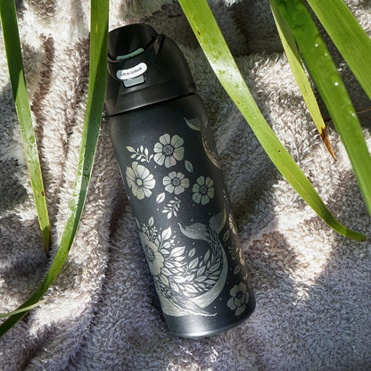 950ml Owala Style Water Bottle-Full Wrap - FLORAL WHALE