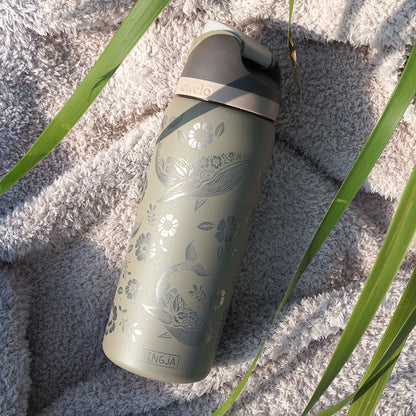 950ml Owala Style Water Bottle-Full Wrap - FLORAL WHALE