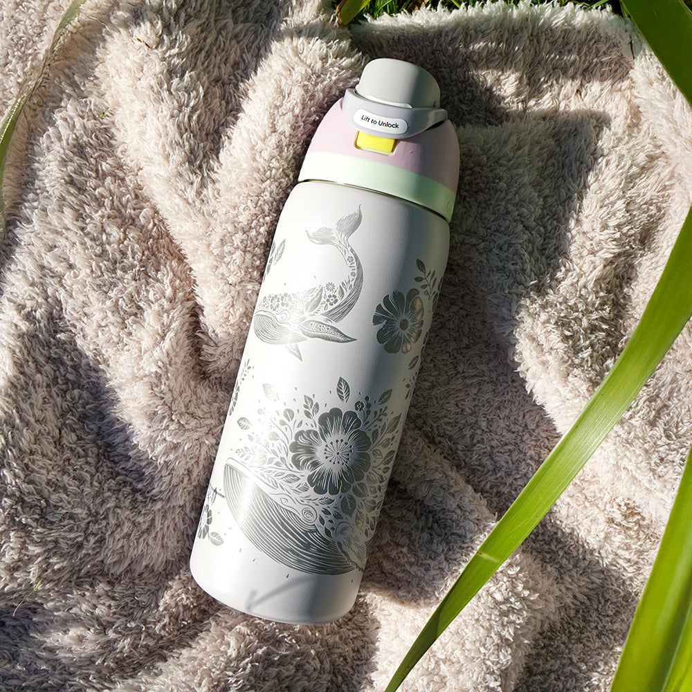 950ml Owala Style Water Bottle-Full Wrap - FLORAL WHALE