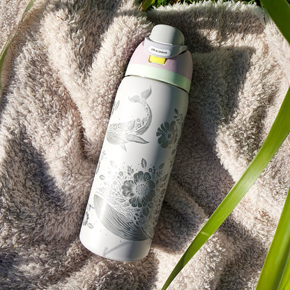 950ml Owala Style Water Bottle-Full Wrap - FLORAL WHALE