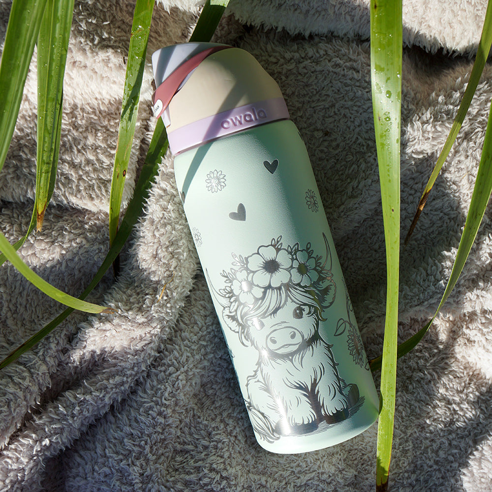 950ml Owala Style Water Bottle - Full Wrap - HIGHLAND COW