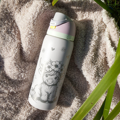 950ml Owala Style Water Bottle - Full Wrap - HIGHLAND COW