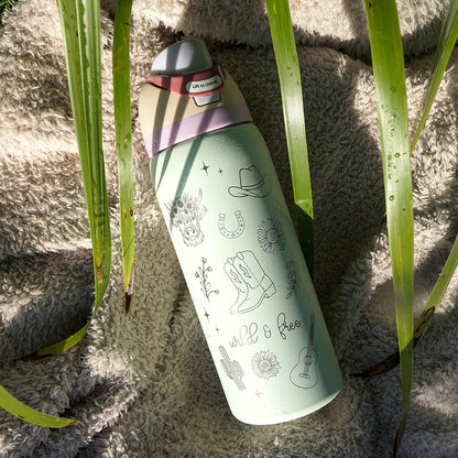 950ml Owala Style Water Bottle - Half Wrap - WILD & FREE