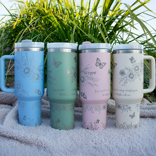 Refresher 1.2L Insulated Tumbler with Handle and Straw - Full Wrap FLORAL