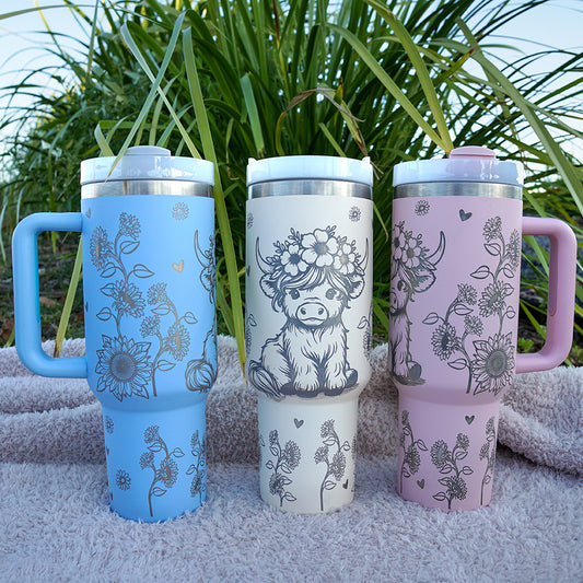 Refresher 1.2L Insulated Tumbler with Handle and Straw - Full Wrap HIGHLAND COW