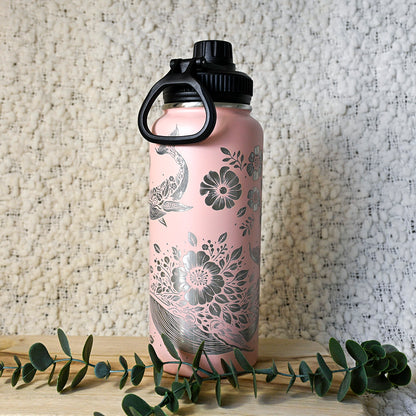 1L Insulated Water Bottle Full Wrap - FLORAL WHALE