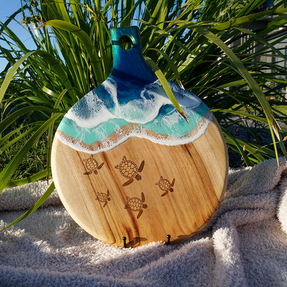 Camphor Laurel Serving Platter Resin Ocean Waves - TURTLE