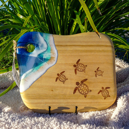Camphor Laurel Serving Platter Resin Ocean Waves - TURTLE
