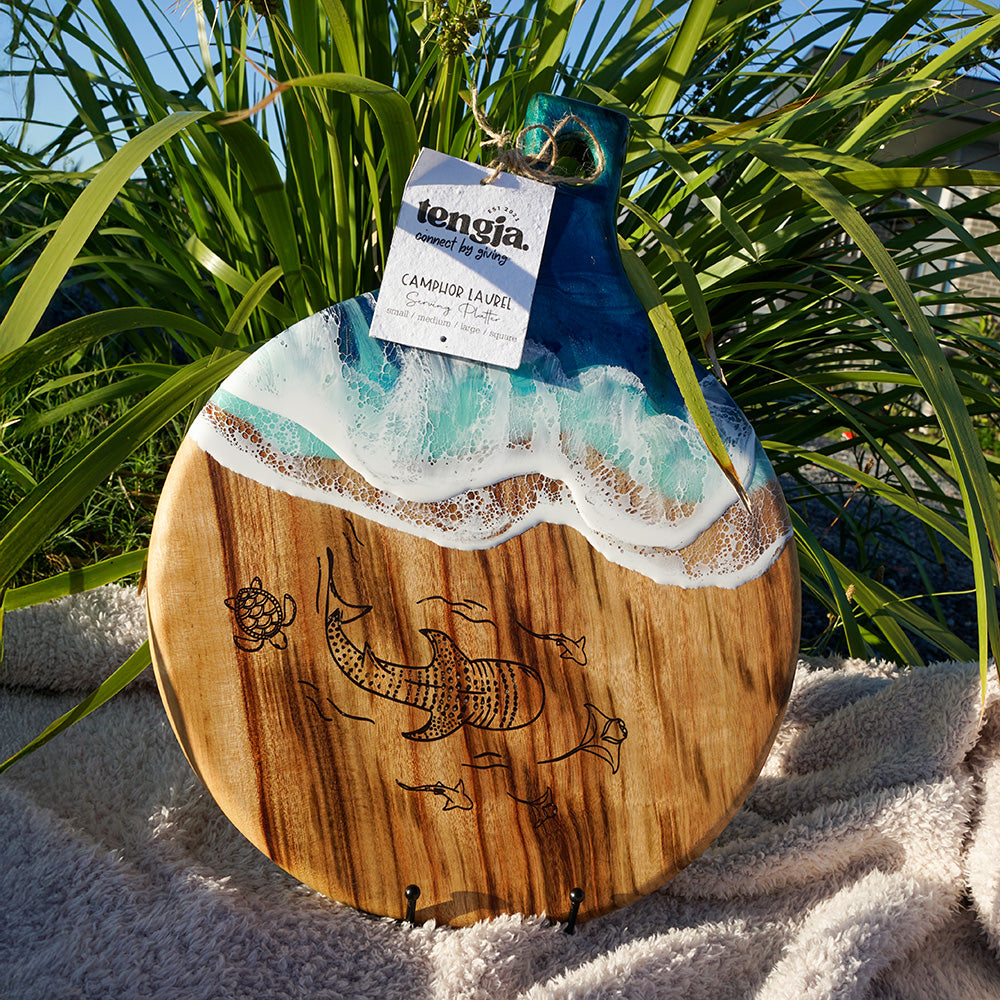 Camphor Laurel Serving Platter Resin Ocean Waves - WHALE SHARK