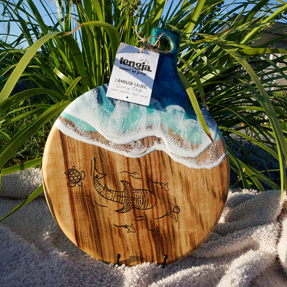 Camphor Laurel Serving Platter Resin Ocean Waves - WHALE SHARK