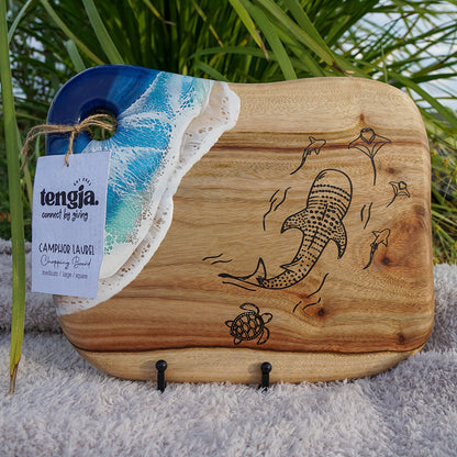 Camphor Laurel Serving Platter Resin Ocean Waves - WHALE SHARK